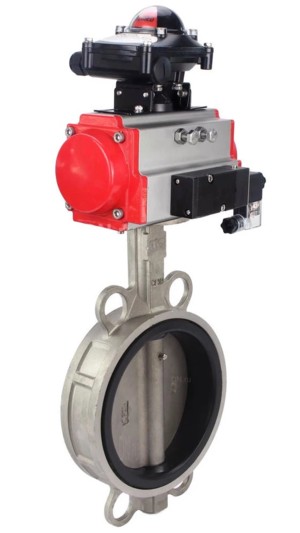 Затвор дисковый поворотный DN.ru WBV3232N-2W-Fb-H Ду100 Ру16, корпус - нержавеющая сталь 316L, диск - нержавеющая сталь 316L, уплотнение - NBR, с пневмоприводом DN.ru PA-DA-105, пневмораспределителем 4V320-10 220В, БКВ APL-210N и БПВ AFC2000