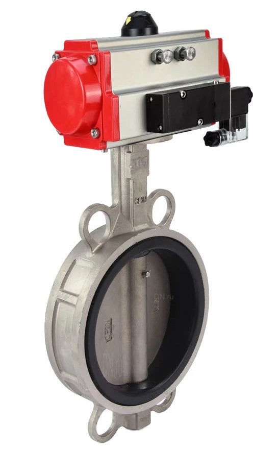 Затвор дисковый поворотный DN.ru WBV3232N-2W-Fb-H Ду100 Ру16, корпус - нержавеющая сталь 316L, диск - нержавеющая сталь 316L, уплотнение - NBR, с пневмоприводом DN.ru PA-DA-105, пневмораспределителем 4V320-08 220В и БПВ AFC2000 купить с доставкой по РФ
