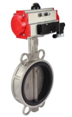 Затвор дисковый поворотный DN.ru WBV3232N-2W-Fb-H Ду100 Ру16, корпус - нержавеющая сталь 316L, диск - нержавеющая сталь 316L, уплотнение - NBR, с пневмоприводом DN.ru PA-DA-105, пневмораспределителем 4V320-08 220В и БПВ AFC2000 купить с доставкой по РФ