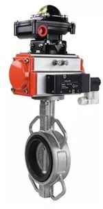 Затвор дисковый поворотный DN.ru WBV3232N-2W-Fb-H Ду150 Ру16, корпус - нержавеющая сталь 316L, диск - нержавеющая сталь 316L, NBR, с пневмоприводом DN.ru PA-DA-130, пневмораспределителем 4M310-08 24В, БКВ APL-510N EX и БПВ AFC2000 купить с доставкой по РФ