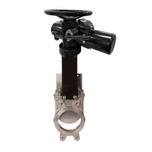 Задвижка шиберная DN.ru GVKR3131M-2W-Fb-ОСТ Ду150 Ру16 межфланцевая с ОСТ-фланцем тип А и круглым штоком, нержавеющая сталь 304, уплотнение - METAL, с электроприводом многооборотным DN.ru MT-N-015EM-O2-220-У1 пятикулачковым