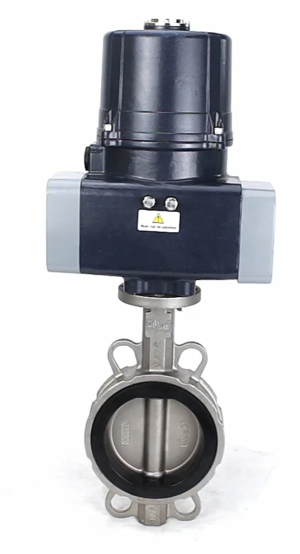 Затвор дисковый поворотный DN.ru WBV3232E-2W-Fb-H Ду100 Ру16, корпус - нержавеющая сталь AISI 316L, диск - нержавеющая сталь 316L, уплотнение - EPDM, с электроприводом DN.ru QTSA-N-014EM-O0-220VAC с пружинным возвратом
