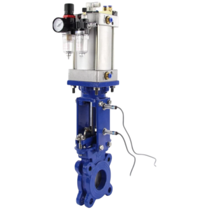 Задвижка шиберная DN.ru GVKR1331M-1W-Fb-2P Ду100 Ру16 межфланцевая, шпиндель - выдвижной, корпус - чугун GGG40, уплотнение - металл, с пневмоприводом, WENZ, пневмораспределителем 4V210-08 220В, индукц.датчиками LJ12A3-4-J/EZ 220В и БПВ AFC2000