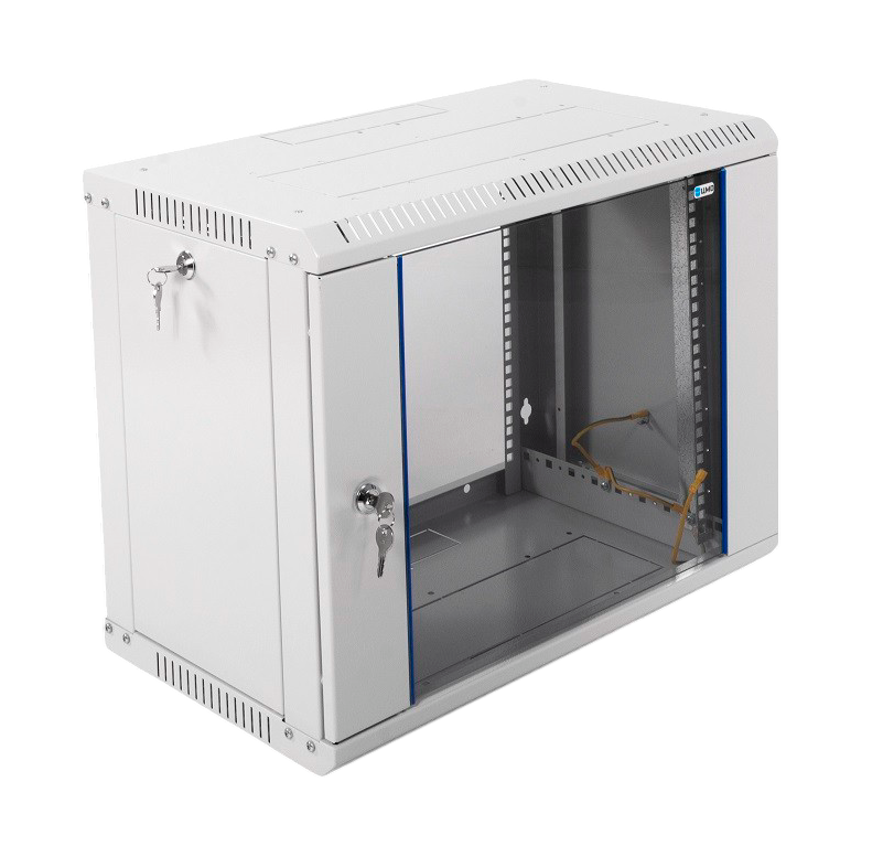 Коммутационный шкаф настенный 19" 9U ЦМО ШРН-Э-9.350 стеклянная дверь серый купить с доставкой по РФ