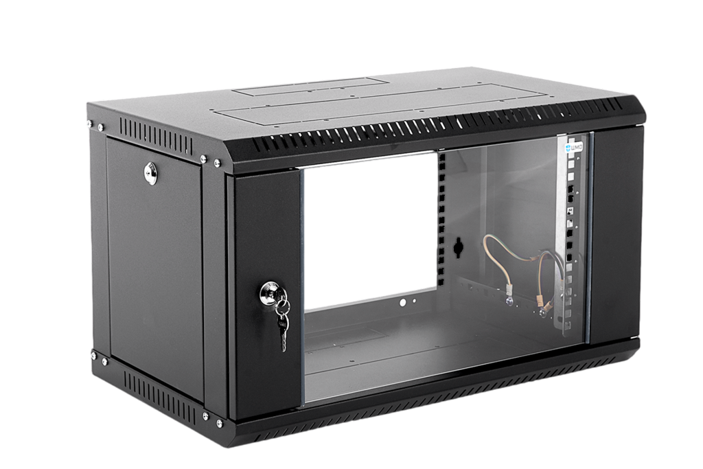 Коммутационный шкаф настенный 19" 6U ЦМО ШРН-Э-6.350-9005 стеклянная дверь черный купить с доставкой по РФ