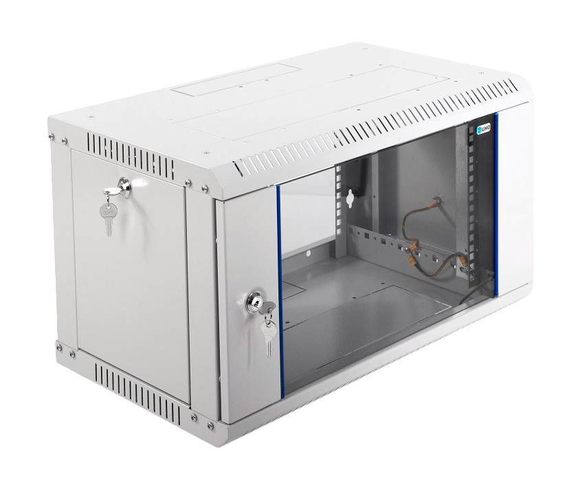 Коммутационный шкаф настенный 19" 6U ЦМО ШРН-Э-6.350 стеклянная дверь серый купить с доставкой по РФ