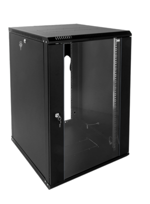 Шкаф для сетевого оборудования настенный 19" 15U ЦМО ШРН-Э-15.650-9005 стеклянная дверь черный