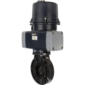 Затвор дисковый поворотный DN.ru WBV4242E-2W-Fb-ISO Дн50 Ру10 межфланцевый, корпус - НПВХ, диск - НПВХ, уплотнение - EPDM, с электроприводом DN.ru QTSA-N-003EM-O0-220VAC с пружинным возвратом