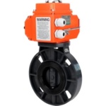 Затвор дисковый поворотный DN.ru WBV4242E-2W-Fb-ISO Дн150 Ру10 межфланцевый, корпус - НПВХ, диск - НПВХ, уплотнение - EPDM, с электроприводом DN.ru QT-N-020EM-O1-24VDC-У1 HARK купить с доставкой по РФ