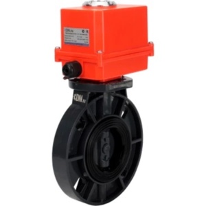 Затвор дисковый поворотный DN.ru WBV4242E-2W-Fb-ISO Дн80 Ру10 межфланцевый, корпус - НПВХ, диск - НПВХ, уплотнение - EPDM, с электроприводом DN.ru QT-N-003EM-O1-220VAC-У1 MINI