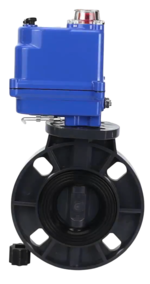 Затвор дисковый поворотный DN.ru WBV4242E-2W-Fb-ISO Дн65 Ру10 межфланцевый, корпус - НПВХ, диск - НПВХ, уплотнение - EPDM, с электроприводом DN.ru QT-N-003EM-O1-220VAC-У1 blue купить с доставкой по РФ