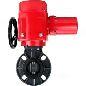 Затвор дисковый поворотный DN.ru WBV4242E-2W-Fb-ISO Дн80 Ру10 межфланцевый, корпус - НПВХ, диск - НПВХ, уплотнение - EPDM, с электроприводом взрывозащищенный DN.ru QT-EX-005M-O2-380VAC-У1 с моментной муфтой и штурвалом