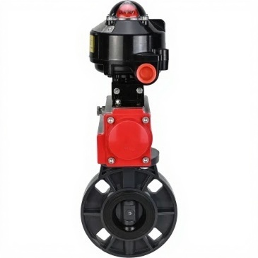 Затвор дисковый поворотный DN.ru WBV4242E-2W-Fb-ISO Дн80 Ру10 межфланцевый, корпус - НПВХ, диск - НПВХ, уплотнение - EPDM, с пневмоприводом PA-SA-083 и БКВ APL-210N купить с доставкой по РФ