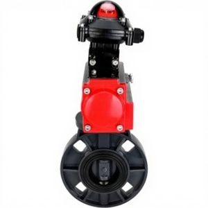 Затвор дисковый поворотный DN.ru WBV4242E-2W-Fb-ISO Дн100 Ру10 межфланцевый, корпус - НПВХ, диск - НПВХ, уплотнение - EPDM, с пневмоприводом PA-SA-083 и БКВ APL-210N