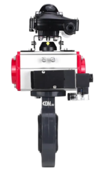 Затвор дисковый поворотный DN.ru WBV4242E-2W-Fb-ISO Дн50 Ру10 межфланцевый, корпус - НПВХ, диск - НПВХ, уплотнение - EPDM, с пневмоприводом PA-SA-065, пневмораспределителем 4M310-08 24В и БКВ APL-210N купить с доставкой по РФ