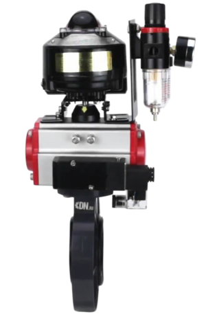 Затвор дисковый поворотный DN.ru WBV4242E-2W-Fb-ISO Дн80 Ру10 межфланцевый, корпус - НПВХ, диск - НПВХ, уплотнение - EPDM, с пневмоприводом PA-SA-083, пневмораспределителем 4M310-08 220В, БКВ APL-510N EX и БПВ AFC2000