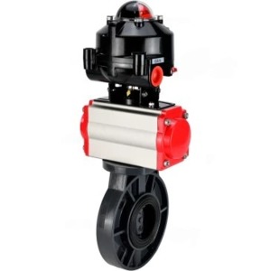 Затвор дисковый поворотный DN.ru WBV4242E-2W-Fb-ISO Дн150 Ру10 межфланцевый, корпус - НПВХ, диск - НПВХ, уплотнение - EPDM, с пневмоприводом PA-SA-105, пневмораспределителем 4M310-08 220В и БКВ APL-510N EX