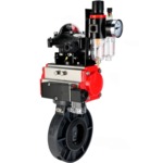 Затвор дисковый поворотный DN.ru WBV4242E-2W-Fb-ISO Дн150 Ру10 межфланцевый, корпус - НПВХ, диск - НПВХ, уплотнение - EPDM, с пневмоприводом PA-SA-105, пневмораспределителем 4M310-08 220В, БКВ APL-210N и БПВ AFC2000 купить с доставкой по РФ