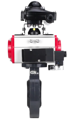 Затвор дисковый поворотный DN.ru WBV4242E-2W-Fb-ISO Дн50 Ру10 межфланцевый, корпус - НПВХ, диск - НПВХ, уплотнение - EPDM, с пневмоприводом PA-SA-065, пневмораспределителем 4M310-08 220В и БКВ APL-210N