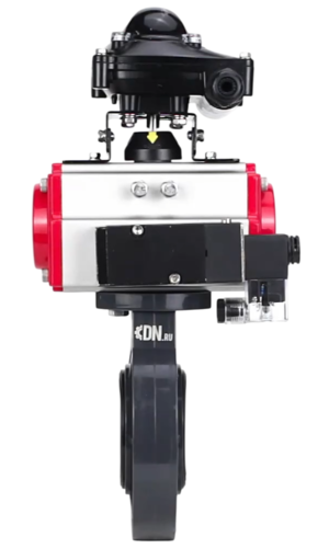 Затвор дисковый поворотный DN.ru WBV4242E-2W-Fb-ISO Дн100 Ру10 межфланцевый, корпус - НПВХ, диск - НПВХ, уплотнение - EPDM, с пневмоприводом PA-SA-083, пневмораспределителем 4M310-08 220В и БКВ APL-210N