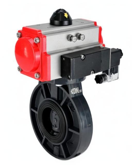 Затвор дисковый поворотный DN.ru WBV4242E-2W-Fb-ISO Дн80 Ру10 межфланцевый, корпус - НПВХ, диск - НПВХ, уплотнение - EPDM, с пневмоприводом PA-SA-083 и пневмораспределителем 4M310-08 220В купить с доставкой по РФ