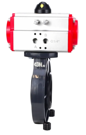 Затвор дисковый поворотный DN.ru WBV4242E-2W-Fb-ISO Дн150 Ру10 межфланцевый, корпус - НПВХ, диск - НПВХ, уплотнение - EPDM, с пневмоприводом PA-SA-105 с возвратными пружинами