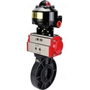 Затвор дисковый поворотный DN.ru WBV4242E-2W-Fb-ISO Дн100 Ру10 межфланцевый, корпус - НПВХ, диск - НПВХ, уплотнение - EPDM, с пневмоприводом PA-DA-065 и БКВ APL-510N EX