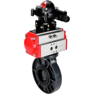 Затвор дисковый поворотный DN.ru WBV4242E-2W-Fb-ISO Дн65 Ру10 межфланцевый, корпус - НПВХ, диск - НПВХ, уплотнение - EPDM, с пневмоприводом PA-DA-052 и БКВ APL-210N