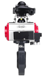 Затвор дисковый поворотный DN.ru WBV4242E-2W-Fb-ISO Дн50 Ру10 межфланцевый, корпус - НПВХ, диск - НПВХ, уплотнение - EPDM, с пневмоприводом PA-DA-052, пневмораспределителем 4M310-08 24В и БКВ APL-210N купить с доставкой по РФ