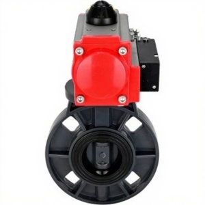 Затвор дисковый поворотный DN.ru WBV4242E-2W-Fb-ISO Дн50 Ру10 межфланцевый, корпус - НПВХ, диск - НПВХ, уплотнение - EPDM, с пневмоприводом PA-DA-052 и пневмораспределителем 4M310-08 24В