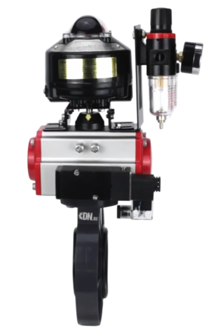 Затвор дисковый поворотный DN.ru WBV4242E-2W-Fb-ISO Дн100 Ру10 межфланцевый, корпус - НПВХ, диск - НПВХ, уплотнение - EPDM, с пневмоприводом PA-DA-065, пневмораспределителем 4M310-08 220В, БКВ APL-510N EX и БПВ AFC2000