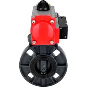 Затвор дисковый поворотный DN.ru WBV4242E-2W-Fb-ISO Дн150 Ру10 межфланцевый, корпус - НПВХ, диск - НПВХ, уплотнение - EPDM, с пневмоприводом PA-DA-065 и пневмораспределителем 4M310-08 220В