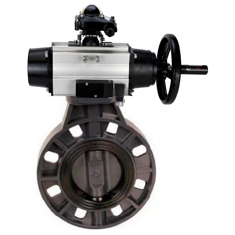 Затвор дисковый поворотный DN.ru WBV4242E-2W-Fb-ISO Дн150 Ру10 межфланцевый, корпус - НПВХ, диск - НПВХ, уплотнение - EPDM, с пневмоприводом PA-DA-105-1, пневмораспределителем 4V320-08 220В и БКВ APL-510N EX купить с доставкой по РФ