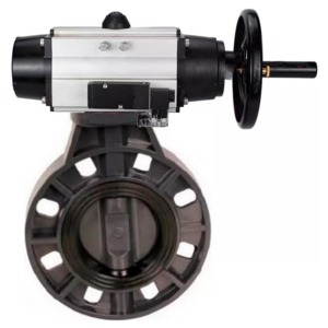 Затвор дисковый поворотный DN.ru WBV4242E-2W-Fb-ISO Дн65 Ру10 межфланцевый, корпус - НПВХ, диск - НПВХ, уплотнение - EPDM, с пневмоприводом PA-DA-105-1 и пневмораспределителем 4V320-08 220В