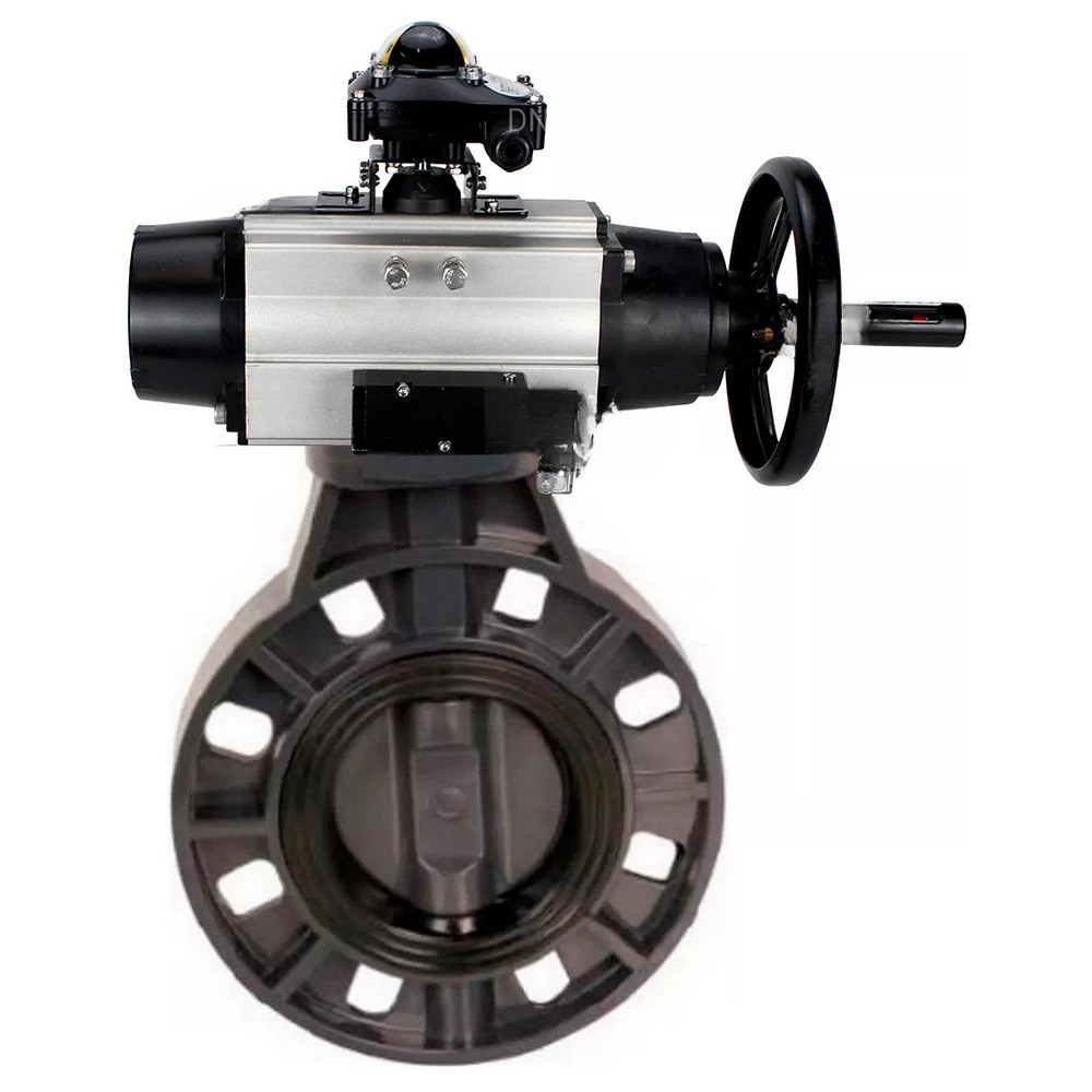 Затвор дисковый поворотный DN.ru WBV4242E-2W-Fb-ISO Дн100 Ру10 межфланцевый, корпус - НПВХ, диск - НПВХ, уплотнение - EPDM, с пневмоприводом PA-DA-105-1, пневмораспределителем 4M310-08 24В и БКВ APL-510N EX купить с доставкой по РФ
