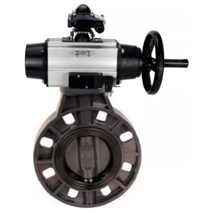 Затвор дисковый поворотный DN.ru WBV4242E-2W-Fb-ISO Дн100 Ру10 межфланцевый, корпус - НПВХ, диск - НПВХ, уплотнение - EPDM, с пневмоприводом PA-DA-105-1, пневмораспределителем 4M310-08 24В и БКВ APL-210N