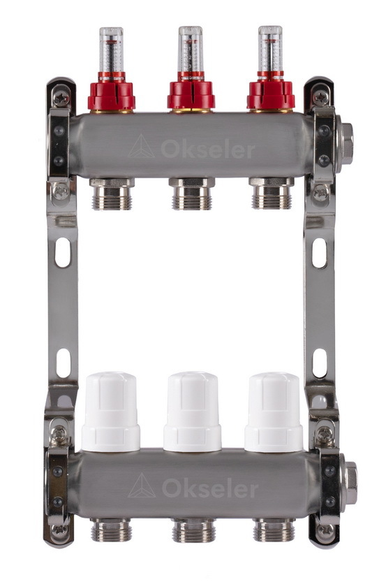 Коллекторы Okseler с расходомерами без воздухоотводчика 10 выходов, 1 x 3/4 купить с доставкой по РФ