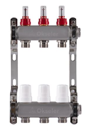 Коллекторы Okseler с расходомерами без воздухоотводчика 9 выходов, 1 x 3/4