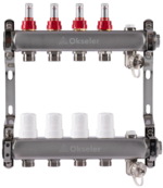 Блоки коллекторные Okseler с расходомерами, дренажным краном и краном Маевского 4 выхода, 1 x 3/4 купить с доставкой по РФ