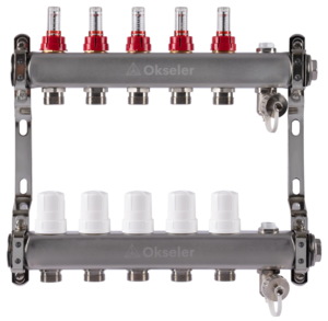 Блоки коллекторные Okseler с расходомерами, дренажным краном и краном Маевского 5 выходов, 1 x 3/4
