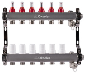 Блоки коллекторные Okseler с расходомерами, дренажным краном и краном Маевского 6 выходов, 1 x 3/4