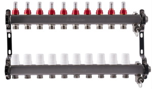 Блоки коллекторные Okseler с расходомерами, дренажным краном и краном Маевского 10 выходов, 1 x 3/4
