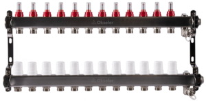 Блоки коллекторные Okseler с расходомерами, дренажным краном и краном Маевского 12 выходов, 1 x 3/4