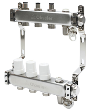Коллекторы Okseler с регулировочными клапанами, c дренажным краном и краном Маевского 7 выходов, 1 x 3/4