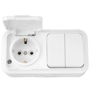 Блок Bylectrica пралеска аква 2 выключателя + розетка ОУ IP54, белый
