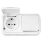 Комбинированное устройство BYLECTRICA пралеска аква 2кл. + розетка с/з IP54 белый купить с доставкой по РФ