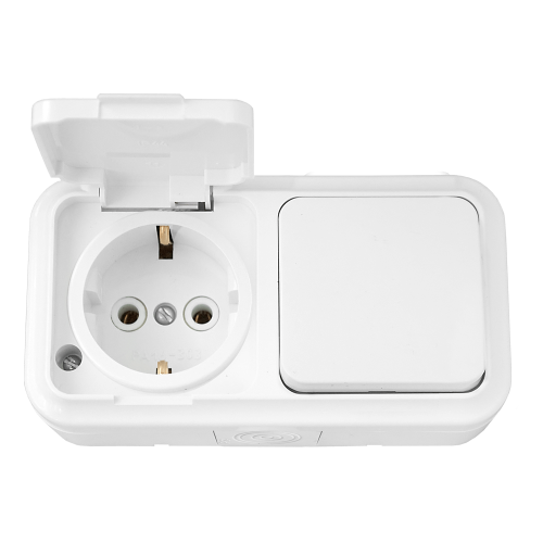 Комбинированное устройство BYLECTRICA пралеска аква 1кл. + розетка с/з IP54 белый купить с доставкой по РФ