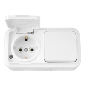 Комбинированное устройство BYLECTRICA пралеска аква 1кл. + розетка с/з IP54 белый