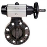 Затвор дисковый поворотный DN.ru WBV4242E-2W-Fb-ISO Дн125 Ру10 межфланцевый, корпус - НПВХ, диск - НПВХ, уплотнение - EPDM, с пневмоприводом PA-DA-105-1 двойного действия со штурвалом купить с доставкой по РФ