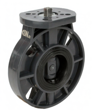 Затвор дисковый поворотный DN.ru WBV4242E-2W-Fb-ISO Дн50 Ру10 межфланцевый, корпус - UPVC (НПВХ), диск - UPVC (НПВХ), уплотнение - EPDM, с ISO-фланцем и голым штоком квадратным, F05, квадрат 9, 8Нм